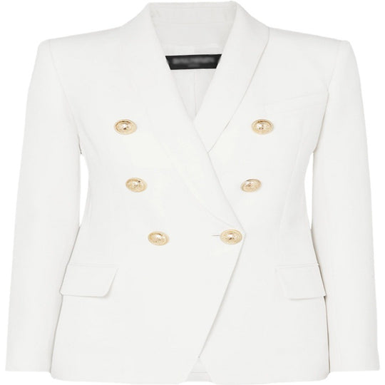 Damen Taillierter Zweireihiger Blazer im Smoking-Tailoring mit Schalkragen und goldenen Zierrundknöpfen Shop Nory