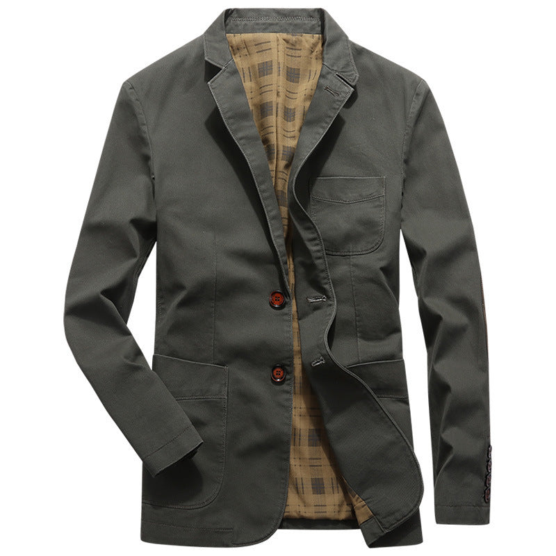 Herren legeres Canvas-Sakko mit aufgesetzten Taschen und kariertem Innenfutter Shop Nory