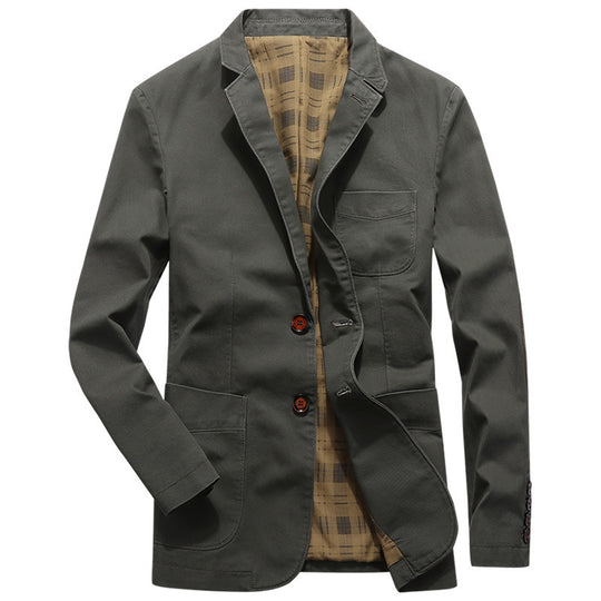 Herren legeres Canvas-Sakko mit aufgesetzten Taschen und kariertem Innenfutter Shop Nory