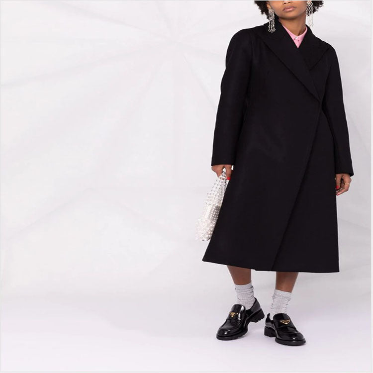 Damen Taillierter A-Linien Mantel mit asymmetrischer Einreihe und schwingendem Rock Shop Nory