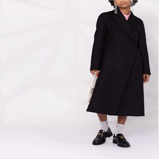 Damen Taillierter A-Linien Mantel mit asymmetrischer Einreihe und schwingendem Rock Shop Nory