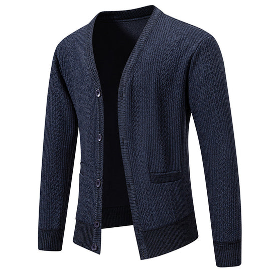 Herren Texturierter V-Ausschnitt Strickcardigan mit Knopfleiste und Eingrifftaschen Shop Nory