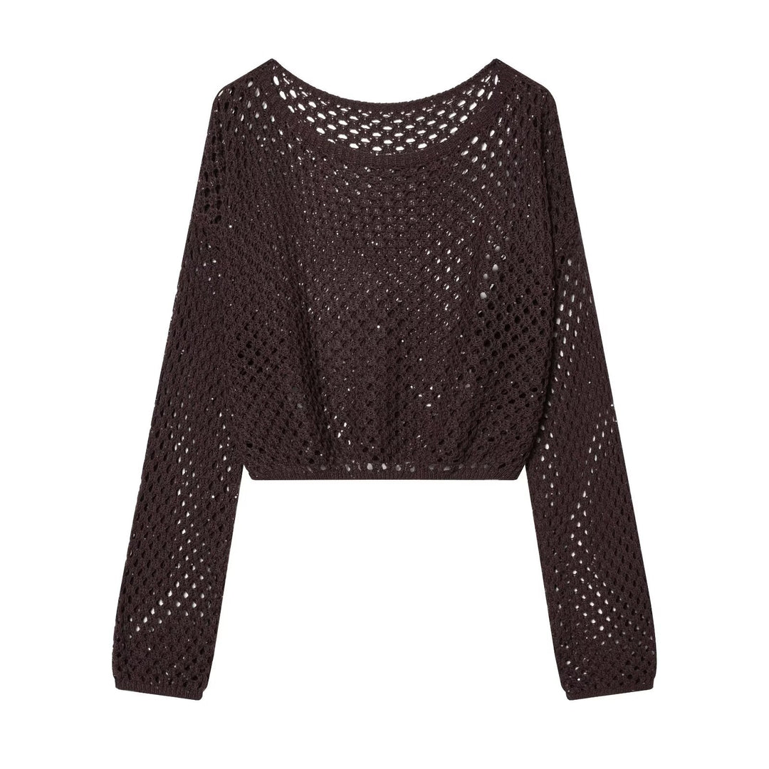 Damen Lockerer gehäkelter Cropped‑Pullover mit Ajourmuster Shop Nory