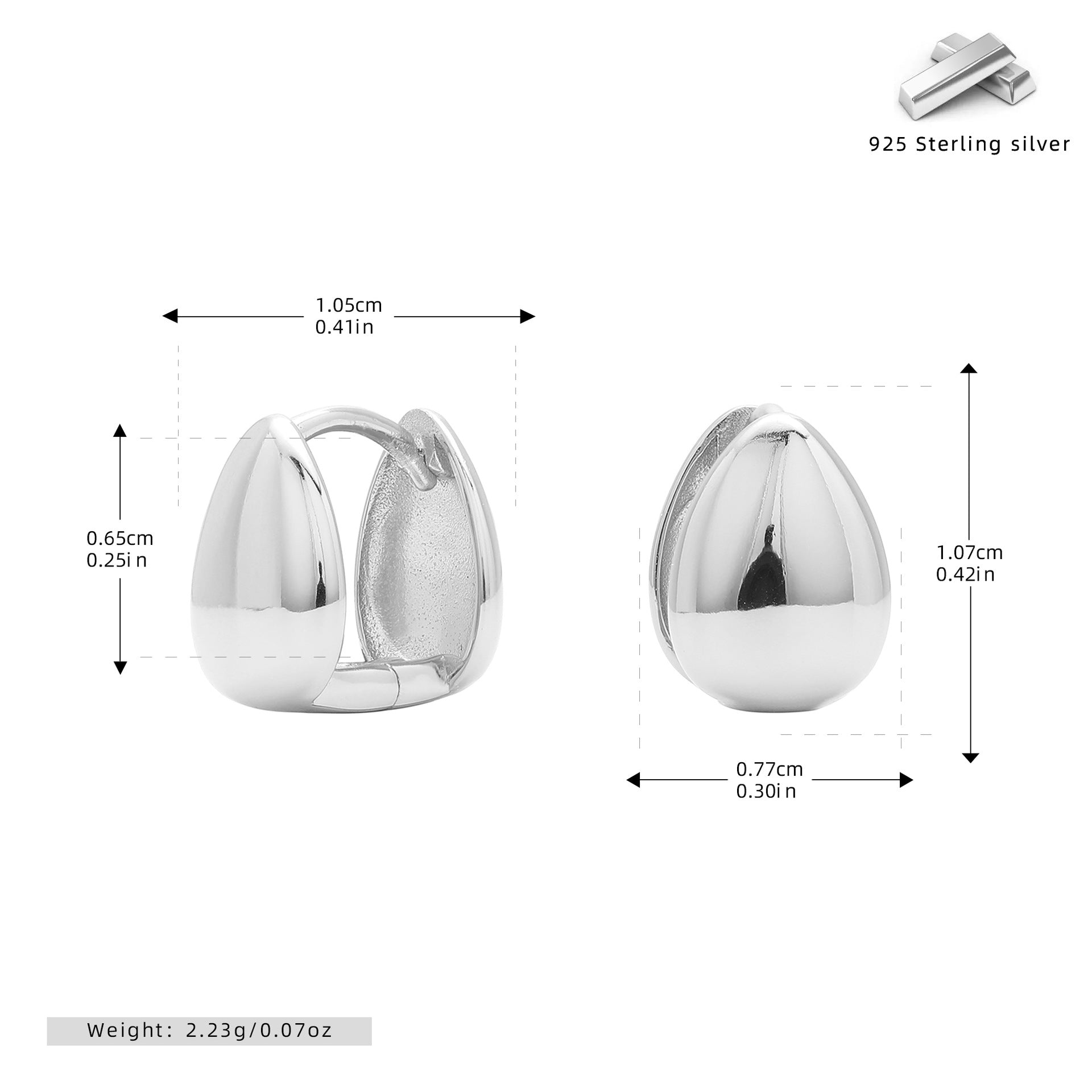 Damen Ohrstecker im eleganten Eiform-Design mit hochwertigem 925 Sterling Silber Shop Nory