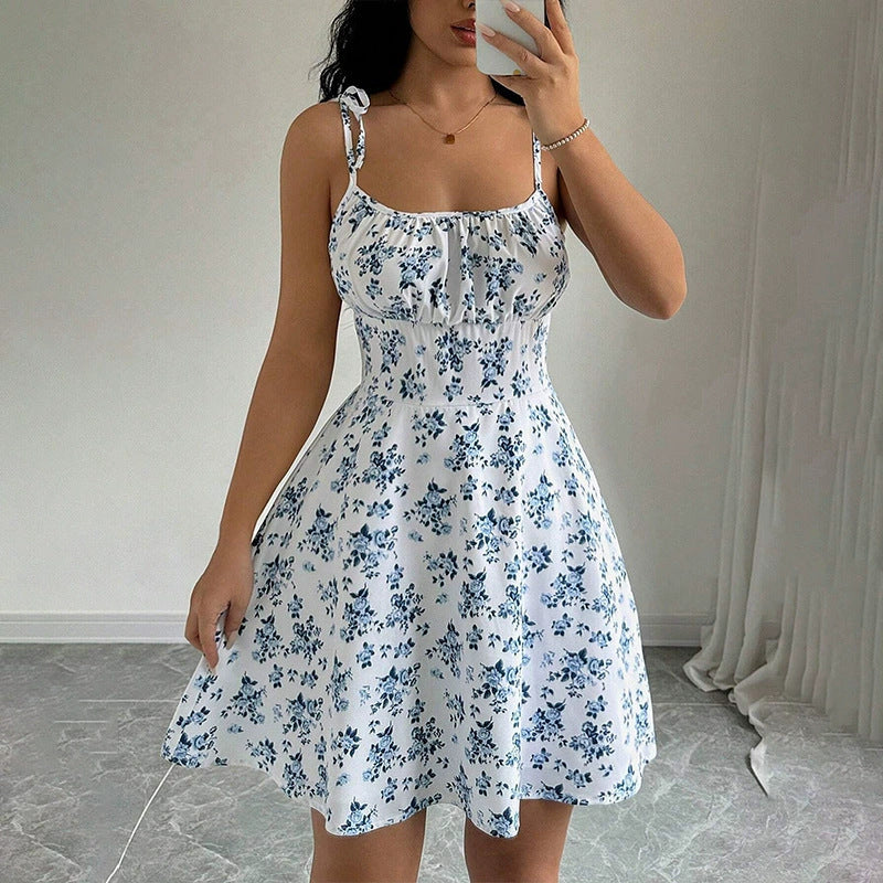 Damen Sommerliches Blümchenkleid mit verstellbaren Spaghettiträgern