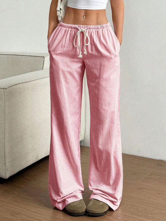 Damen Weite Leinenoptik-Hose mit Gummibund, Tunnelzug und Seitentaschen Shop Nory