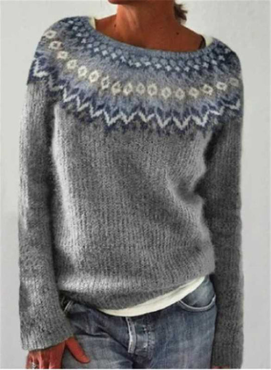 Damen nan Norwegerpullover aus Wollmix mit Rundhalsausschnitt und traditionellem Fair-Isle-Yoke Shop Nory