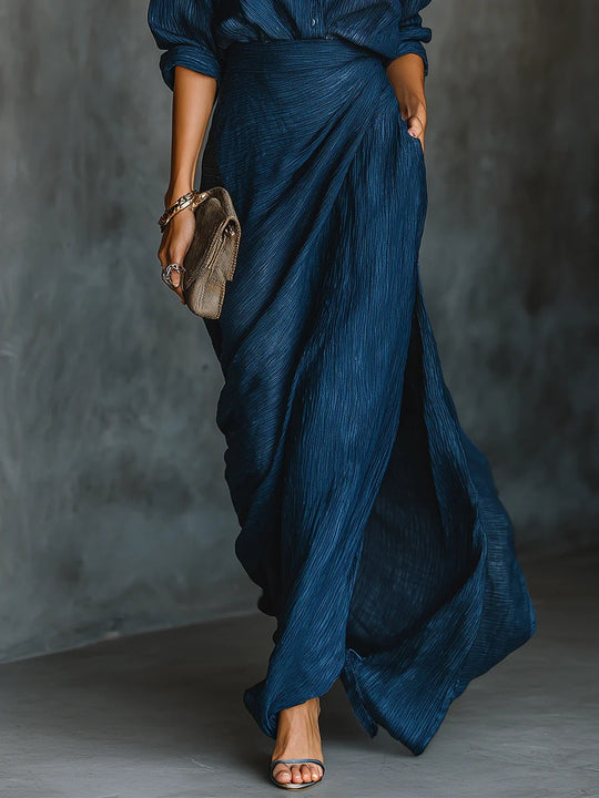 Damen Drapierter Maxi-Rock mit Wickel-Effekt und Crinkle-Textur Shop Nory