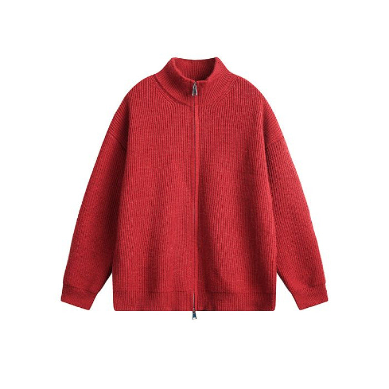 Unisex Oversized Strick-Zipjacke mit Stehkragen und Rippbündchen Shop Nory