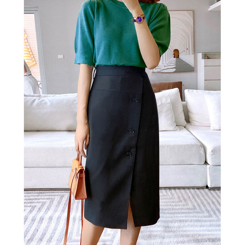 Damen Eleganter Midirock mit Knopfdetail und Taillengürtel Shop Nory