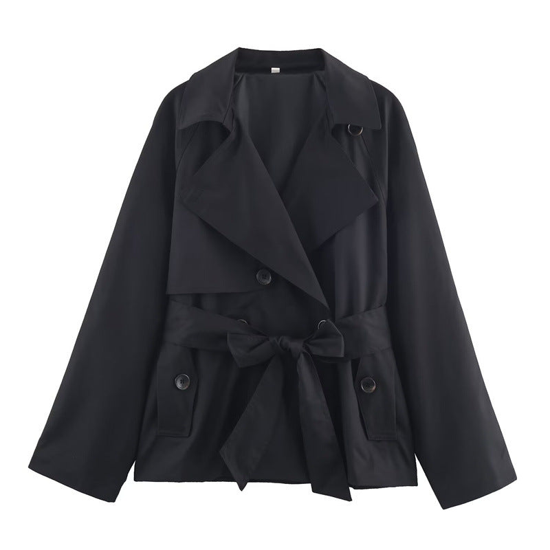 Damen Gekürzte Trenchjacke mit Schalkragen, Bindegürtel und Pattentaschen Shop Nory