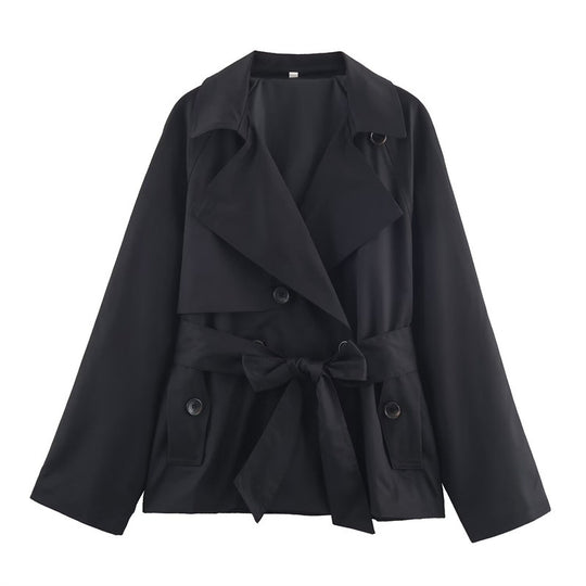Damen Gekürzte Trenchjacke mit Schalkragen, Bindegürtel und Pattentaschen Shop Nory