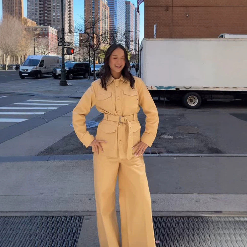 Damen Taillierte Utility-Jacke im Safari-Stil mit breitem Bindegürtel und Pattentaschen Shop Nory