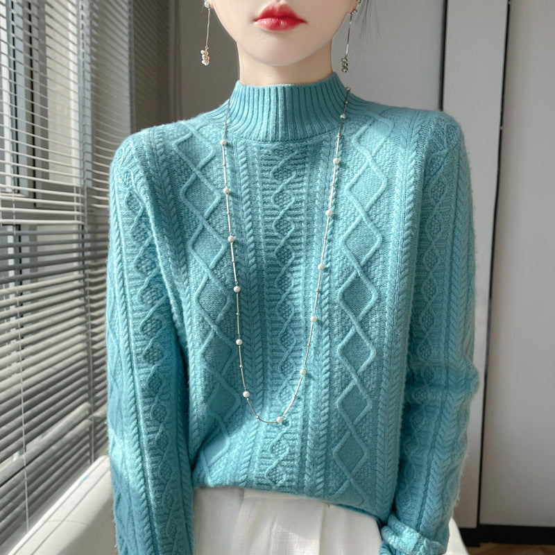 Damen Zopfmuster-Mockneckpullover mit feinem Ajour‑Detail und flauschiger Kaschmir‑Optik Shop Nory