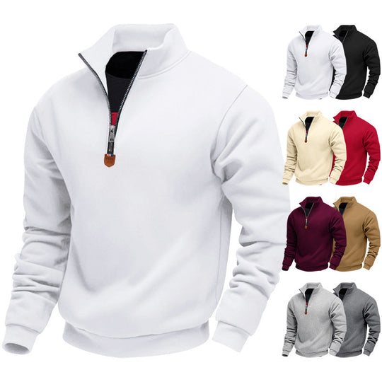 Herren sportlicher Pullover mit halbem Reißverschluss und modischem Stehkragen