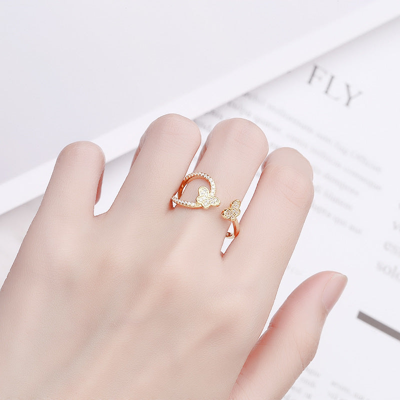 Damen Offener Ring mit funkelnden Schmetterlingsmotiven Shop Nory