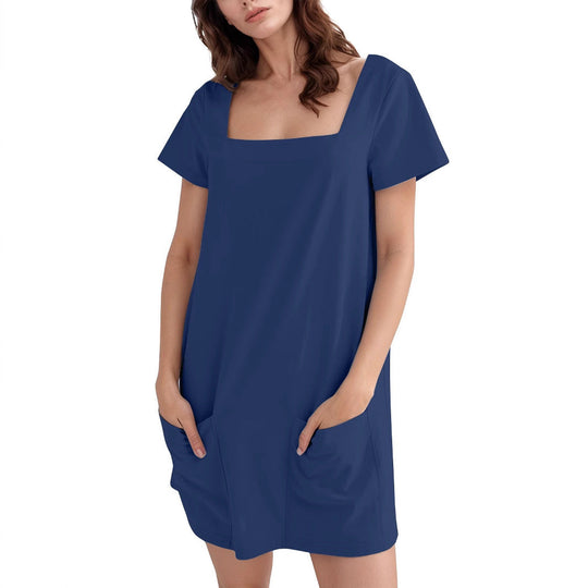 Damen Lockeres Sommerkleid mit Quadrat-Ausschnitt und praktischen Taschen