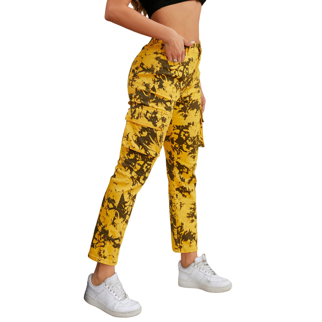 Damen Cargo-Hose mit Tie-Dye-Muster, hoher Bund und aufgesetzten Taschen Shop Nory