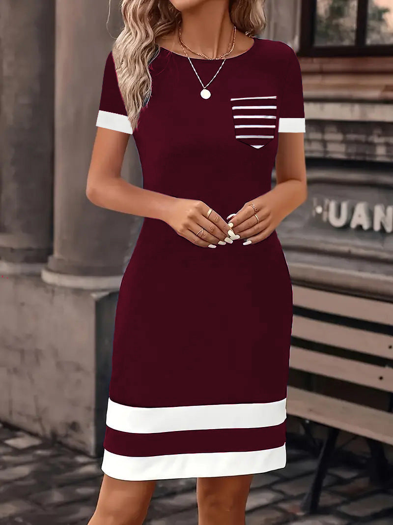Damen Freizeitkleid mit modischem Streifendesign und praktischer Brusttasche