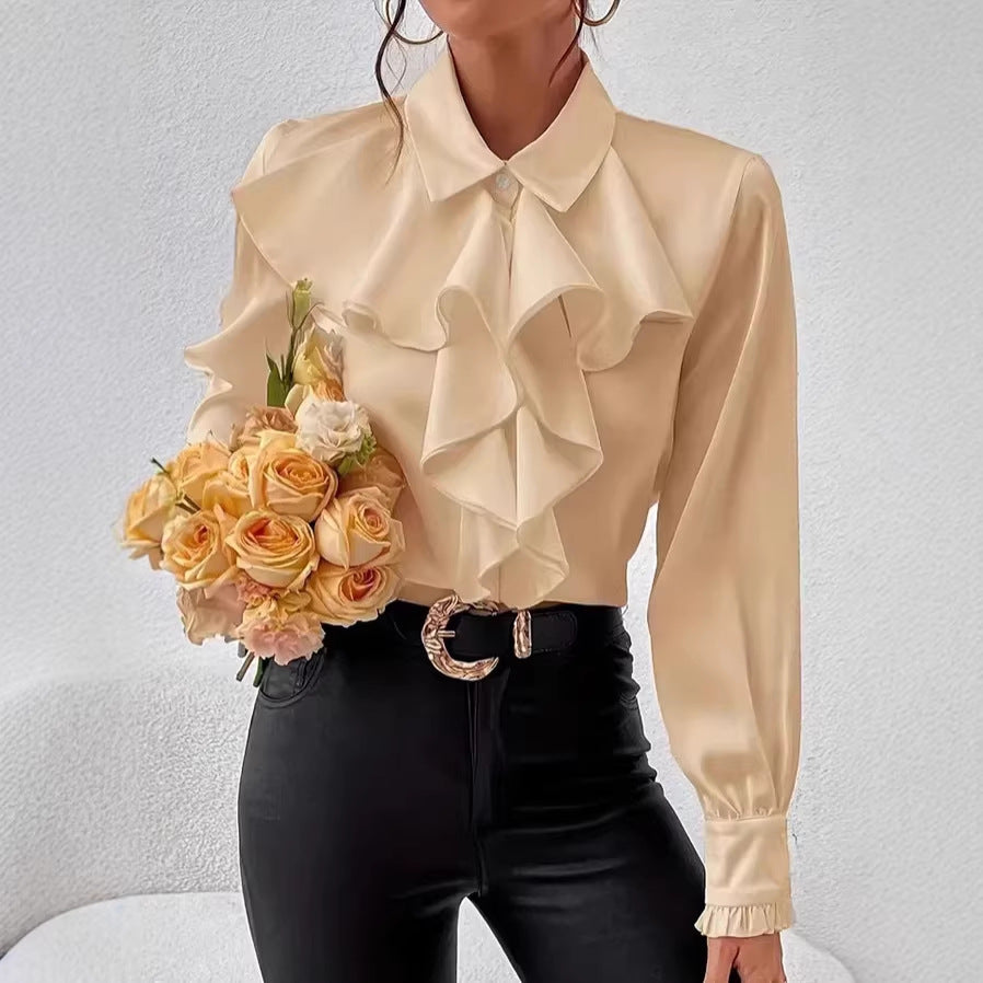 Damen Elegante Rüschenbluse mit Volants, Hemdkragen und Manschetten Shop Nory