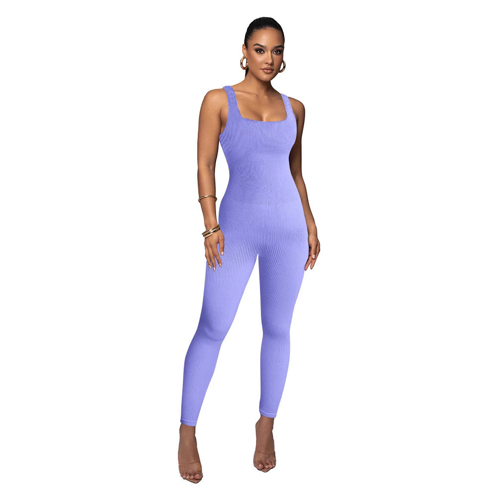 Damen Figurbetonter Strick-Jumpsuit mit Quadrat-Ausschnitt Shopnory