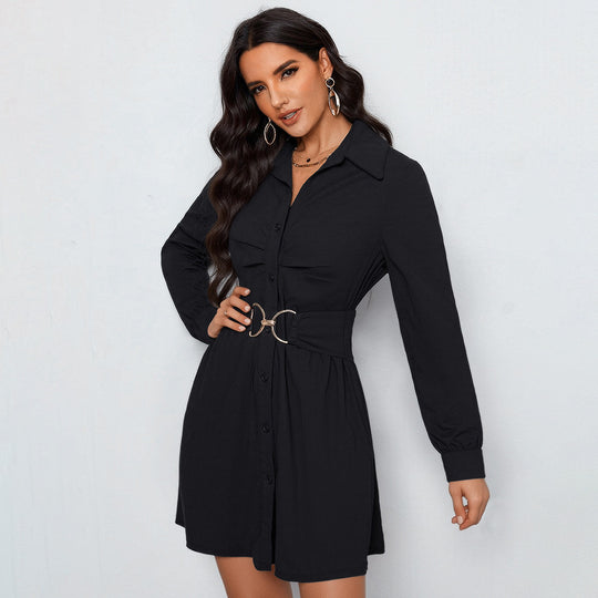 Damen Hemdblusenkleid mit figurbetonendem Taillengürtel und dekorativer Doppelschnalle Shop Nory