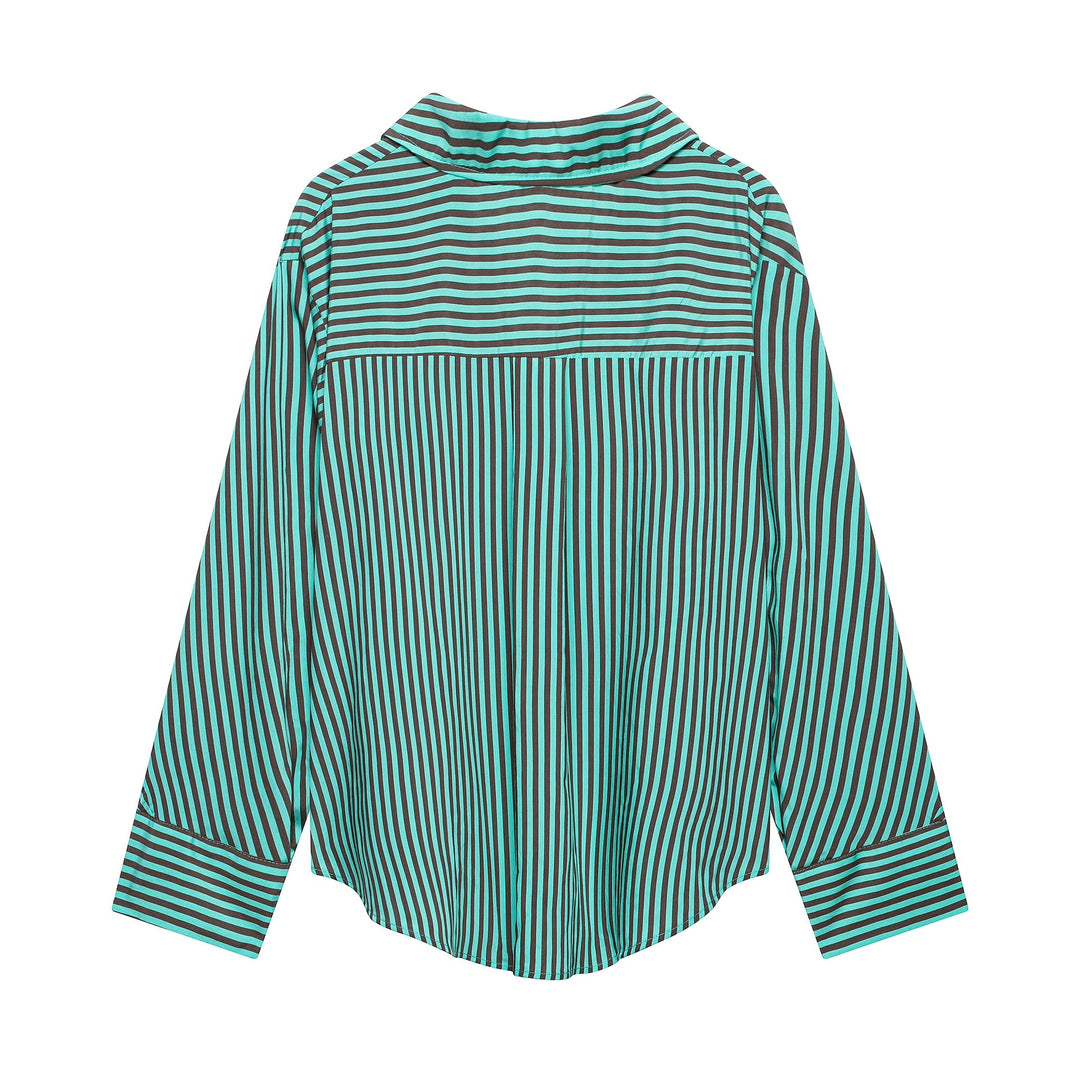 Damen Gestreifte Oversize-Hemdbluse mit Brusttasche und weiten Manschetten Shop Nory