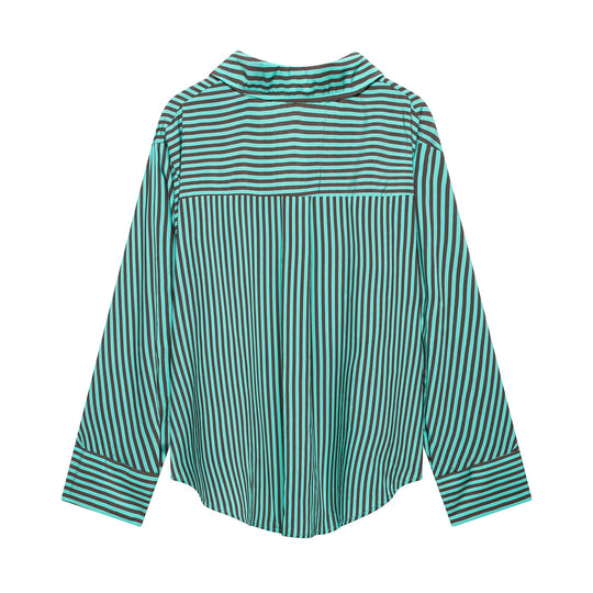 Damen Gestreifte Oversize-Hemdbluse mit Brusttasche und weiten Manschetten Shop Nory