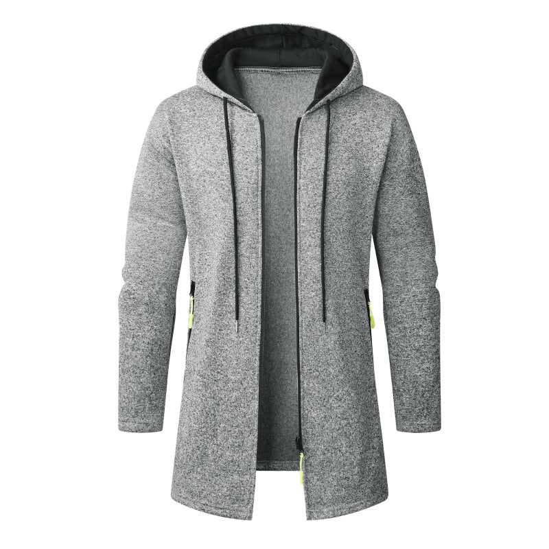 Herren Langer Strick-Kapuzenmantel mit Reißverschluss, Fleece-Innenseite & seitlichen Reißverschlusstaschen Shop Nory