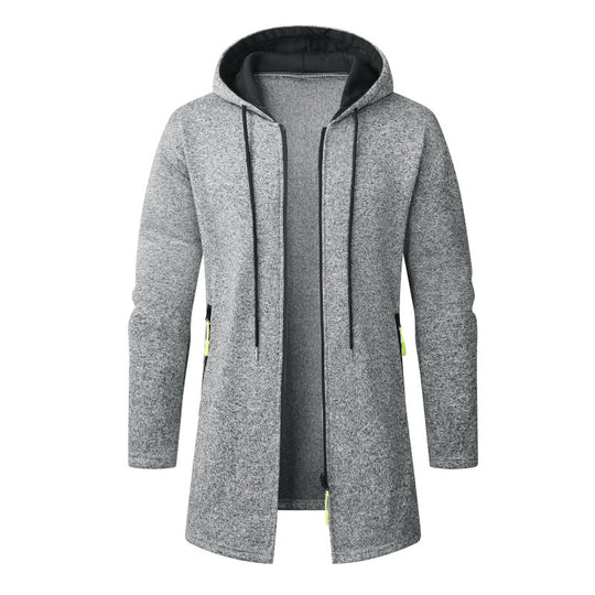 Herren Langer Strick-Kapuzenmantel mit Reißverschluss, Fleece-Innenseite & seitlichen Reißverschlusstaschen Shop Nory