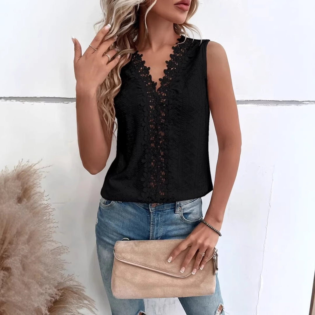 Damen Ärmelloses Häkel-Top mit V-Ausschnitt und Spitzenblende Shop Nory