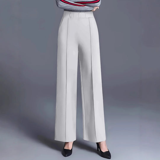 Damen High-Waist Weite Bein Stretch Crepe Plissierte Front Hose Shop Nory
