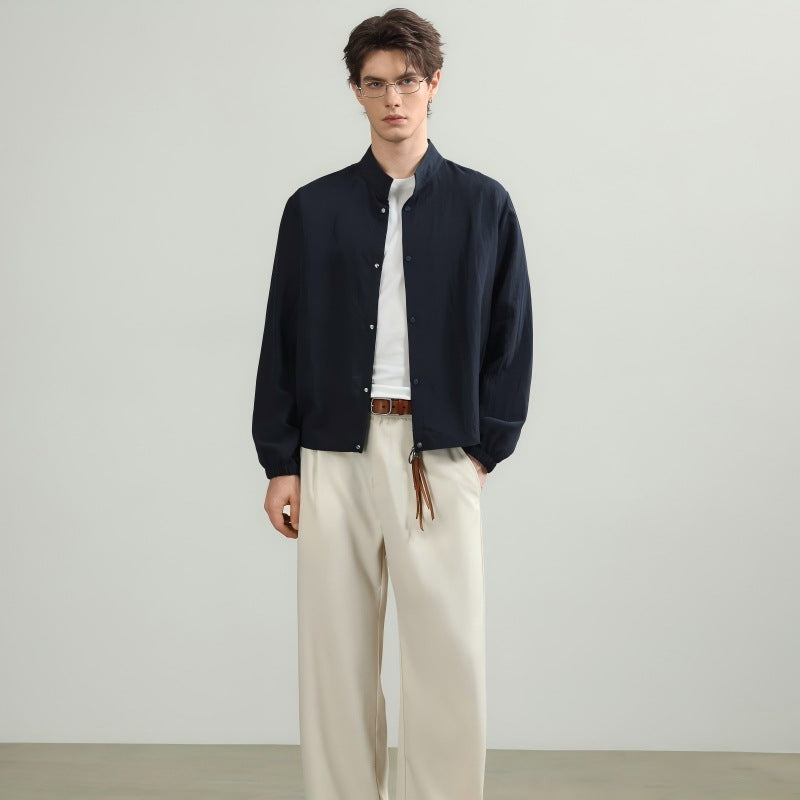 Herren Leichte Oversize Hemdjacke mit Stehkragen und Druckknopfverschluss Shop Nory