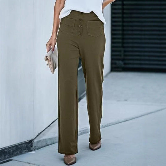 Damen Hochtaillierte weite Hose mit Knopfleiste und aufgesetzten Taschen Shop Nory