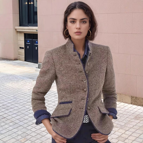 Damen Kurzblazer mit Stehkragen und Samtbesatz Shop Nory