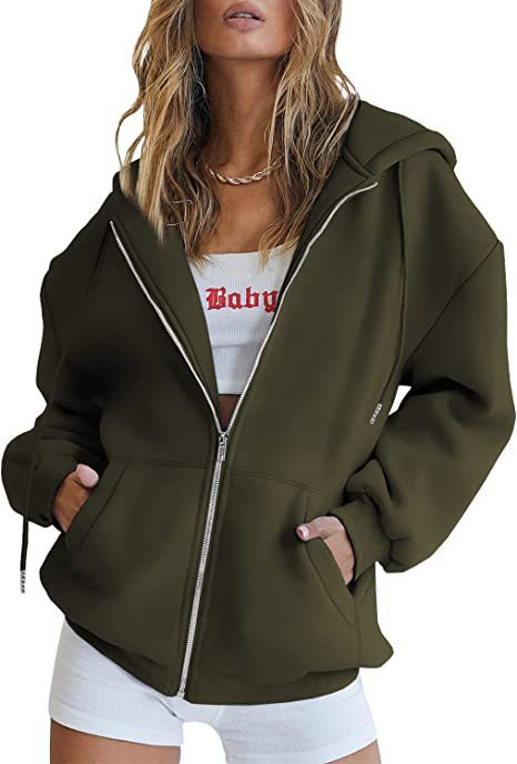 Damen nan oversized Kapuzenjacke mit durchgehendem Reißverschluss Kängurutaschen und weichem Sweatmaterial Shop Nory
