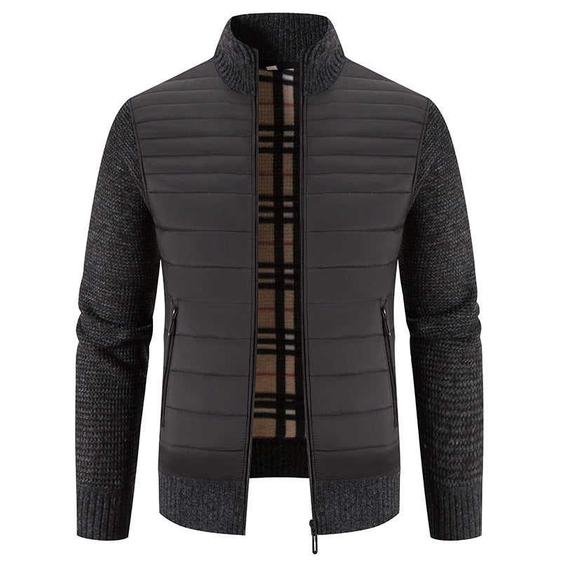 Herren gesteppte Hybridjacke mit Strickärmeln und modernem Stehkragen