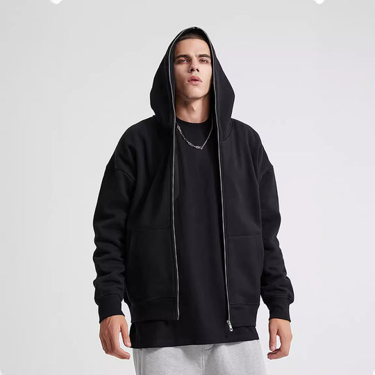 Unisex nan Kapuzenjacke mit durchgehendem Reißverschluss, doppellagiger Kapuze und Kängurutaschen Shop Nory