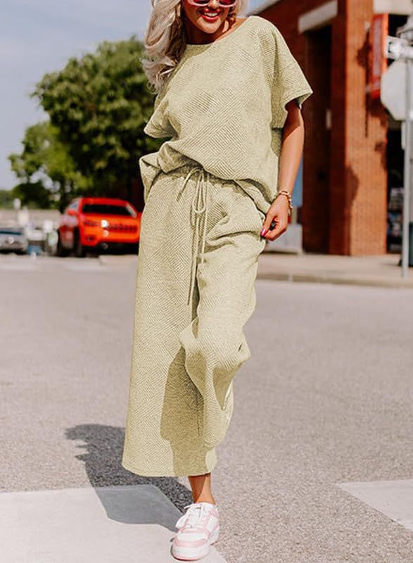 Damen lässiges Jumpsuit-Set aus weichem Material mit elastischem Bund und weit geschnittenen Beinen
