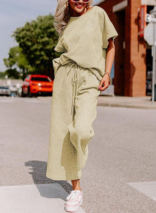 Damen lässiges Jumpsuit-Set aus weichem Material mit elastischem Bund und weit geschnittenen Beinen