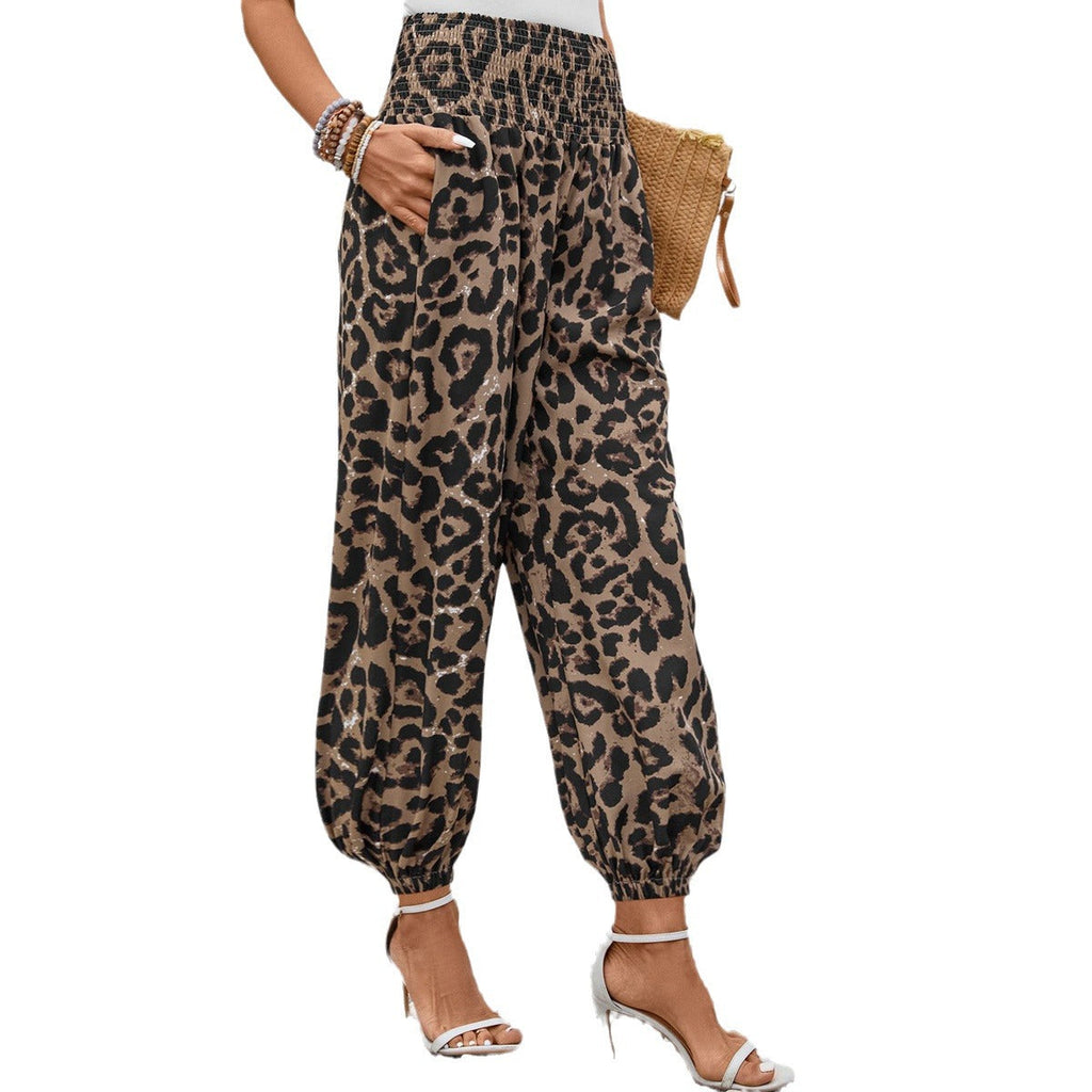 Damen Aladin-Hose mit elastischem Bund und modernem Leopardenmuster Shopnory