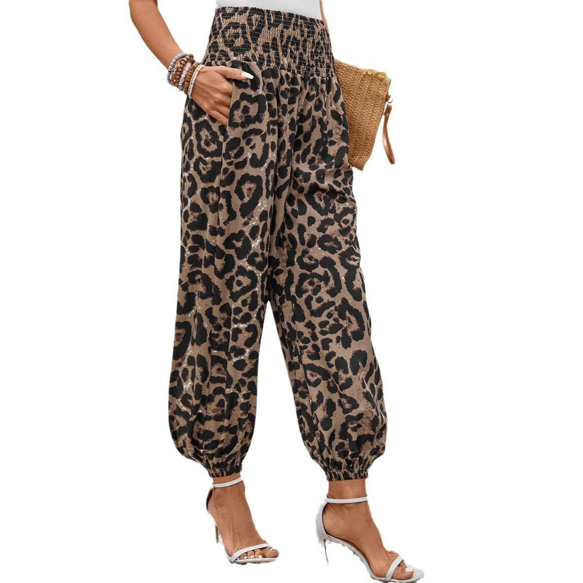 Damen Aladin-Hose mit elastischem Bund und modernem Leopardenmuster Shopnory