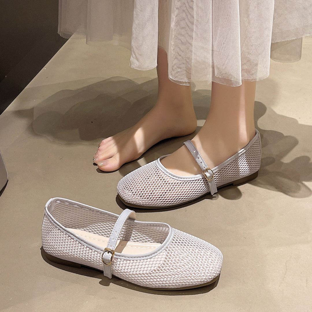 Damen Bequeme Mesh-Ballerinas mit verstellbarem Riemchen