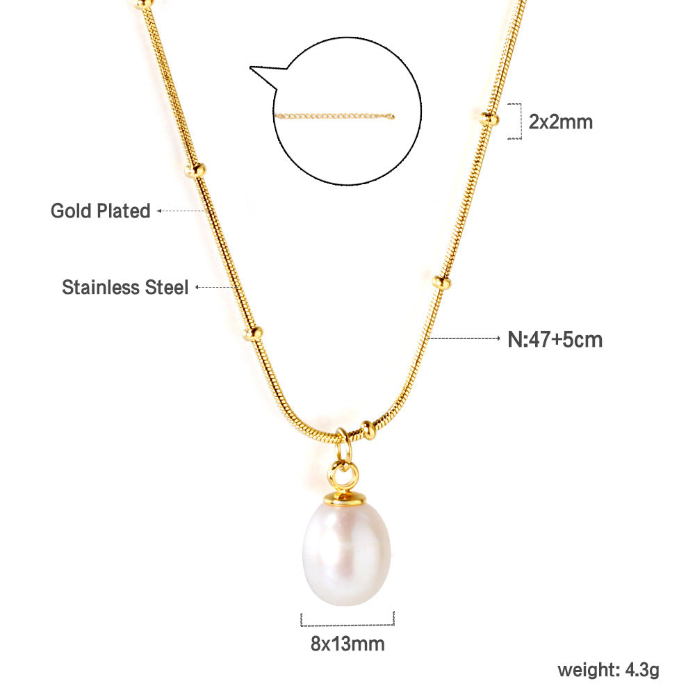 Damen Halskette mit hochwertigem Perlenanhänger aus vergoldetem Edelstahl Shop Nory