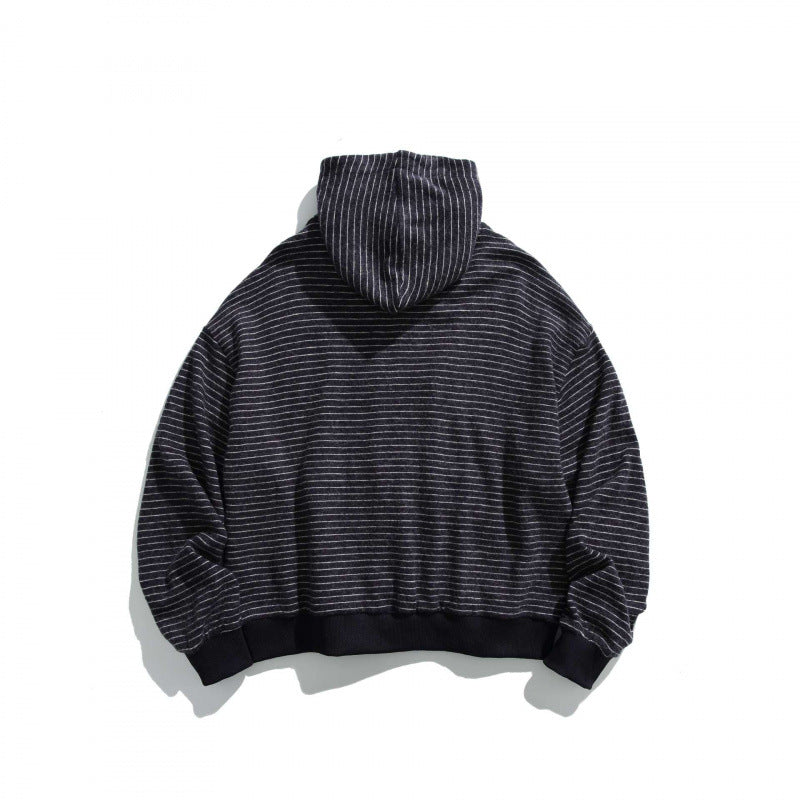Unisex Boxy Kapuzen-Sweatjacke mit durchgehendem Reißverschluss, Streifenstruktur und geripptem Saum Shop Nory