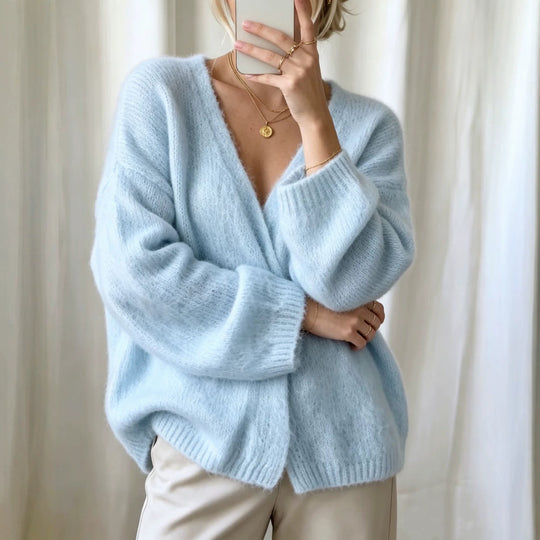 Damen Offener Fluffy-Feinstrick-Cardigan mit tiefem V‑Ausschnitt und legerer Oversize‑Silhouette Shop Nory