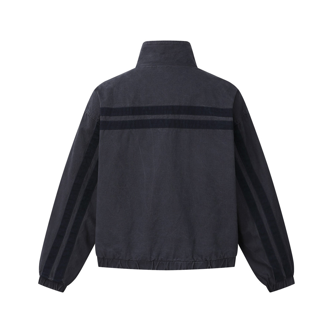 Unisex Kurz geschnittene Boxy-Blousonjacke mit Stehkragen und horizontalen Brustpaspeln Shop Nory