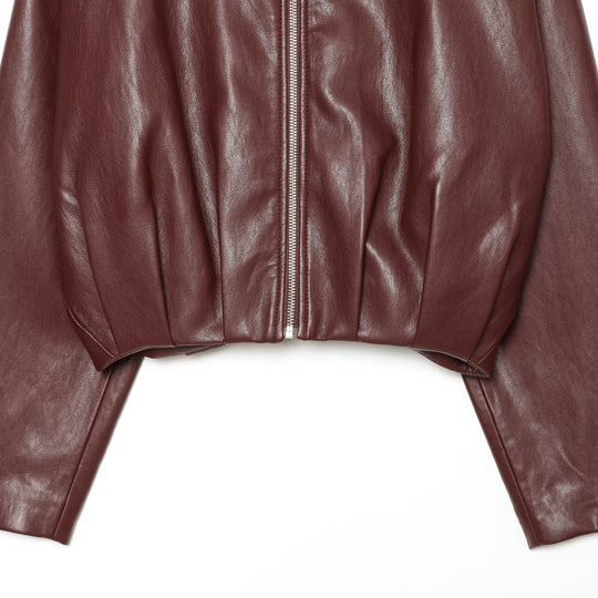 Damen Cropped Kunstlederjacke mit hohem Kragen, Oversize-Ärmeln und tailliertem Bund Shop Nory