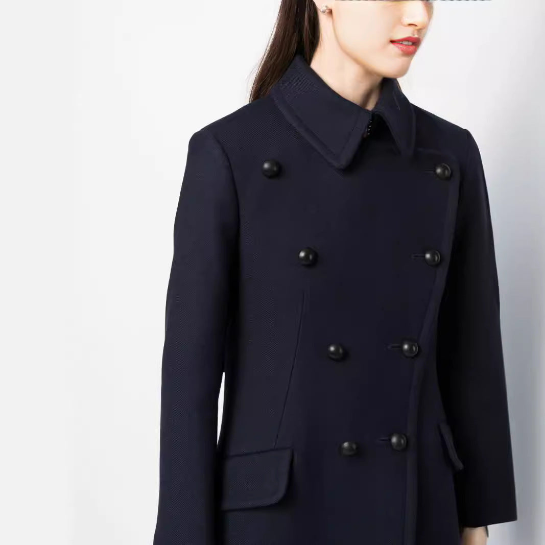 Damen Doppelreihiger A-Linien Wollmix-Mantel mit Rundkragen und Pattentaschen Shop Nory