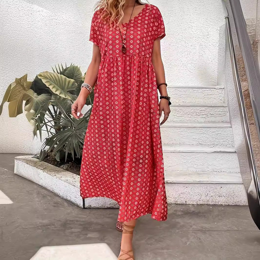 Damen Maxikleid mit floralen Mustern und lässiger Taillierung